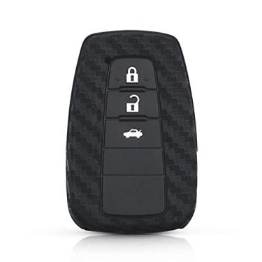 Imagem de SAXTZDS Capa de chave de carro de fibra de carbono, adequada para Toyota Camry Corolla C-HR 2017 2018 Prado Prius 2/3 botões capa de controle remoto inteligente