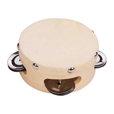 Imagem de Qudai Pandeiro de Mão de 4 Polegadas com Metal Linha Única Jingles Pele de Carneiro Pele de Tambor Tambourines de Madeira Entretenimento Musical para Adultos Crianças Crianças Dancine Singing Party S