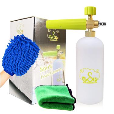 Imagem de ESP Canhão de espuma de neve Lance de espuma de pressão para jato com bocal ajustável de liberação rápida com luvas de lavagem de garrafa de 1 litro 1 toalha