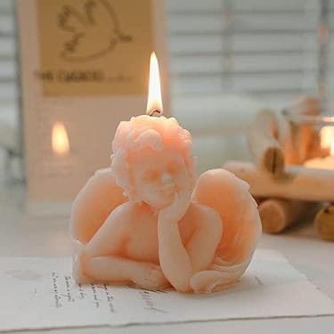 Imagem de Vela perfumada em forma de anjo, vela decorativa de cera de soja de aroma 150G, vela estética artesanal para mesa adereço de foto presente de aniversário, perfeito para meditação alívio de estresse humor aumentar o humor banho ioga