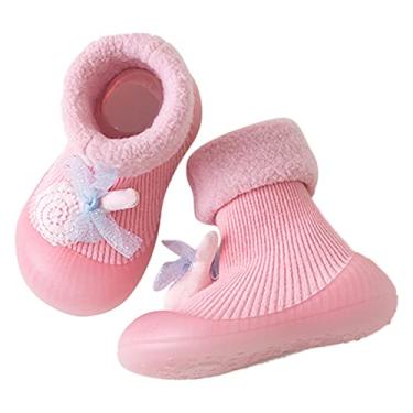 Imagem de Sapatos infantis antiderrapantes para bebês recém-nascidos meninas algodão meias antiderrapantes bebê menino sola de borracha sapatos de desenho animado bebê menina, rosa, 12-18 meses