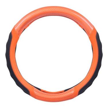 Imagem de Motor Trend Capa de volante SW-812 Orange Ultra Sport de couro granulado com detalhes de fibra de carbono - ajuste universal para tamanhos padrão 37 a 39 cm preto