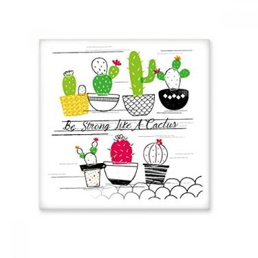 Imagem de Decalque brilhante de azulejo de cerâmica de cacto com plantas suculentas em vaso