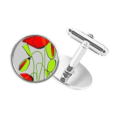 Imagem de DIYthinker Flores vermelhas botões verdes abstrato pipoca de milho botão redondo abotoaduras