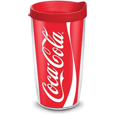 Imagem de Tervis Coca-Cola - Copo de plástico para lata de coca com envoltório e tampa vermelha, 473 ml, transparente