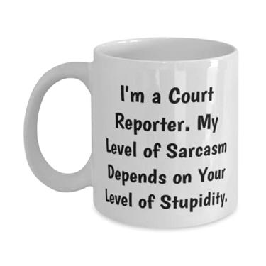 Imagem de Unique Court Reporter 325 ml Caneca 445 ml, I'm a Court Reporter My Level of Sarcasm Depends on Your, Piada for Coleges, Formatura