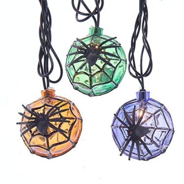 Imagem de Kurt S. Adler UL 10 Bolas laranja, roxas e verdes com aranha incandescente, conjunto de luzes inovadoras