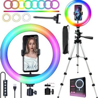 Imagem de Iluminador Ring Light Luz Led Colorida Grande Rgb + Tripé