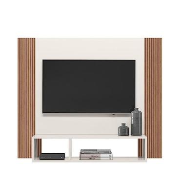 Imagem de Painel Suspenso Para Tv 1,20x100 cm Off White Cristal/ripado Madeira - Fdecor