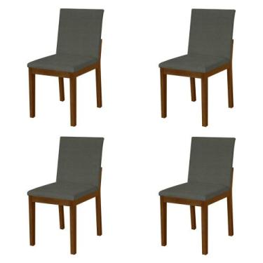 Imagem de Kit 4 Cadeiras De Jantar Luxo Pérola Estofadas Em Linho Chumbo Base Ma