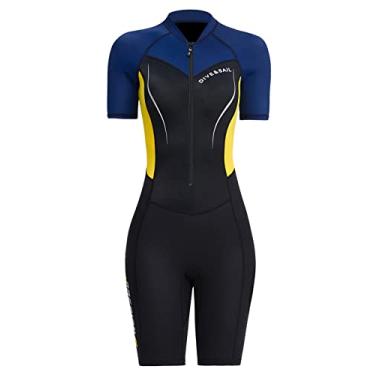 Imagem de Roupa de mergulho feminina de neoprene, 1,5 mm, roupa de mergulho curta para natação, zíper frontal, FPS 50+, traje de banho para caiaque GG