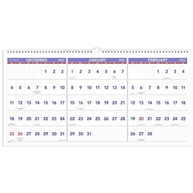 Imagem de Calendário de parede 2023 da AT-A-GLANCE, 61 cm x 30 cm, grande, horizontal, referência de 3 meses, encadernação de arame (PM1428)