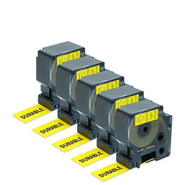 Imagem de Label Orison D1 Tape Labels 53718 Cassetes de etiquetas pretas sobre amarelas 1" x 23 pés (24 mm x 7 m), compatíveis com Dymo LabelManager 420P 450D 500TS Wireless PnP, 5 cartuchos