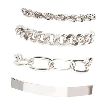 Imagem de TENDYCOCO Conjunto de 4 peças de pulseira hip hop pulseiras da moda para mulheres pulseira de prata joias femininas pulseiras de corrente para mulheres pulseiras femininas na moda conjunto de 4 peças