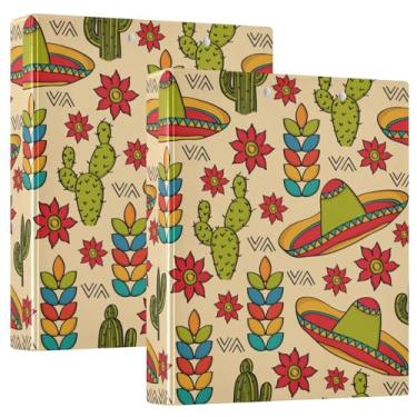 Imagem de Fichários de caderno de 3 anéis amarelos de cacto do oeste do México Cinco Mayo Fichários para caderno de 3 anéis com bolsos Pacote com 1/2 fichário escolar 200 folhas