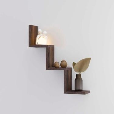 Imagem de Kit Prateleira Nicho Buzios Nogal (madeira Escura) para Quarto Sala Livro