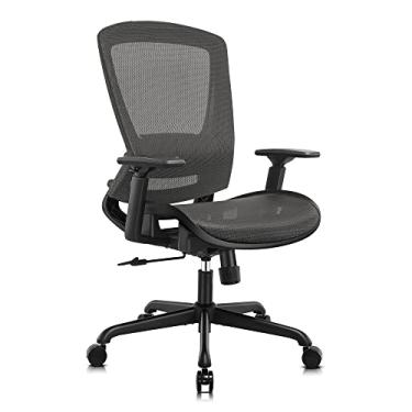 Imagem de ELABEST T96 Cadeira de escritório de malha, cadeira de mesa ergonômica para computador, cadeira de trabalho resistente - suporte lombar ajustável e apoios de braço, função de inclinação, assento largo