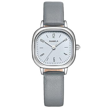 Imagem de RORIOS Relógio analógico de quartzo à prova d'água com pulseira de couro minimalista relógio de pulso de fácil leitura para mulheres e meninas, Cinza, Relógio de quartzo