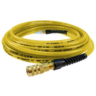 Imagem de Coilhose Pneumatics PFE4025TYS15X Mangueira de ar de poliuretano reforçado Flexeel, 1/4" ID, 25" de comprimento com acoplador e conector industrial de 6,35 mm (1/4"), amarelo transparente, poliuretano