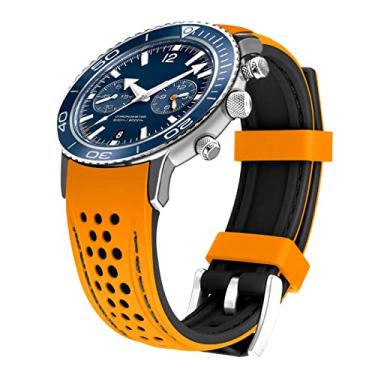 Imagem de Kai Tian Pulseira de relógio de borracha esportiva de corrida de 20 mm com extremidades curvas de silicone durável em dois tons laranja (ponto preto) para homens e mulheres