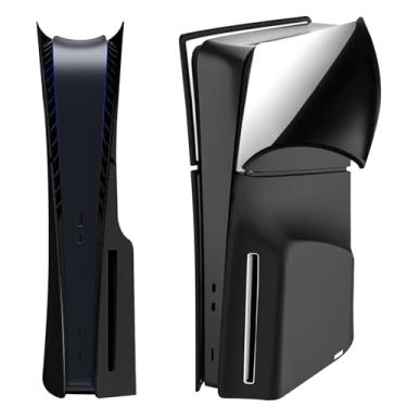 Imagem de Capa de silicone para console slim PS5, acessórios finos para PS5 2023, capas de silicone macio, proteção total, à prova d'água, à prova de poeira, apenas para PS5 Slim Disc Edition (preto)