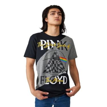 Imagem de Pink Floyd Dark Side of The Moon gola redonda manga curta dividida painel preto e cinza unissex adulto camiseta, Preto, M