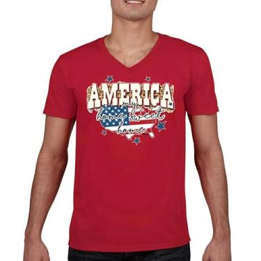 Imagem de Camiseta America My Home Sweet Home gola V 4th of July Stars and Stripes Pride American Dream Patriotic USA Flag Tee, Vermelho, G