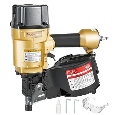 Imagem de Kingou A pistola de pregador de bobina CN80 para palete de madeira aceita pregos de 1,97 a 3,15 polegadas com conector de ar NPT de 1/4 NPT 225-300 peças bobina de capacidade de carga Pistola de