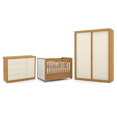 Imagem de Dormitório Tutto New 2 Portas, Cômoda 1 Porta e Berço com Capitonê - Matic Móveis