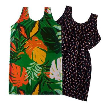 Imagem de Kit 2 Vestido Dia A Dia Soltinho Feminino Curto Malha Regata Estampado