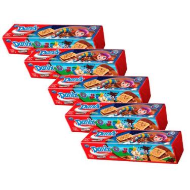 Imagem de Kit 5 Biscoito Recheado Danix Smurfs Sabor Chocolate 130g