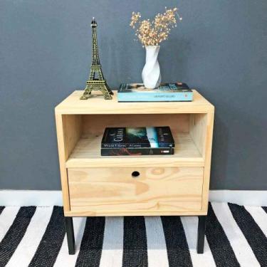 Imagem de Mesa Lateral Prateleira e Gaveta com pé Style de Ferro e Madeira Indus