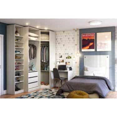 Imagem de Guarda Roupa Canto Closet sem Portas 5 Peças, Cabeceira Solteiro e Esc