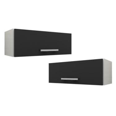 Imagem de Kit 2 Armários Aéreos Geladeira Veneza 70cm 1 Porta Branco/Preto - Lum