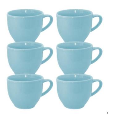 Imagem de Jogo 6 Xícaras Cafézinho Porcelana Azul Claro S/ Pires - 95ml