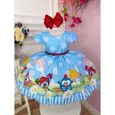 Imagem de Vestido Infantil Azul Galinha Pintadinha na Fazenda Luxo Festa 1182AZ 