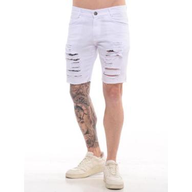 Imagem de Bermuda Jeans Masculino Rasgada Destroyed - Volgue, Branco, 42