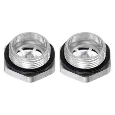 Imagem de HARFINGTON 2 peças de vidro de visão de óleo para compressor de ar 26 x 1,5 mm rosca macho medidor de nível de líquido cabeça hexagonal de alumínio indicador de óleo janela com anel de vedação para