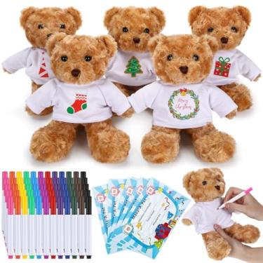 Imagem de Blueweenly 20 Pcs Make Your Own Stuffed Bear Kit, Including 5 Pcs 9.84 Inches Rose Velvet Bear 5 Pcs White Bear T Shirt 5 Set 12 Colors Watercolor Pens 5 Pcs Paper Card for Kids DIY Plush Bear Gift