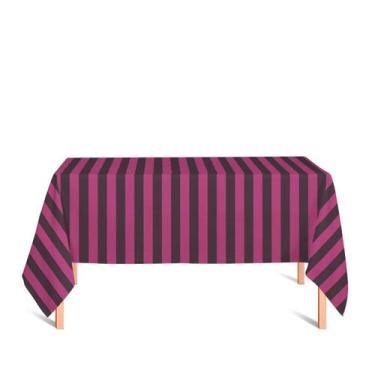 Imagem de Toalha de Mesa Retangular em Tecido Jacquard Pink e Preto Listrado Tra