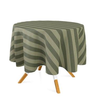 Imagem de Toalha de Mesa Redonda em Tecido Jacquard Verde Musgo Listrado Tradici