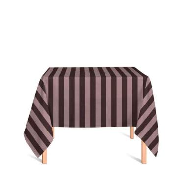 Imagem de Toalha de Mesa Quadrada em Tecido Jacquard Marrom Listrado Tradicional