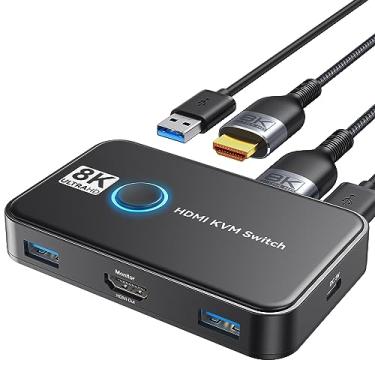 Imagem de Viagkiki Kvm Switch 1 Monitores 2 Computadores Switch Usb para 2 Computadores Compartilham Teclado Mouse Impressora e Um Monitor Hd Suporte Uhd 8K @ 60Hz com 2 Cabos Usb e 2 Cabos Hdmi (Preto)