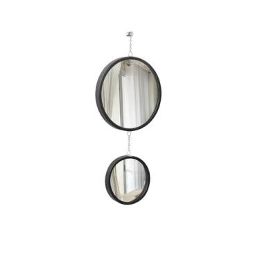 Imagem de Espelho Decorativo Duplo Preto Alça Corrente 20 cm 30 cm Redondo - e2g