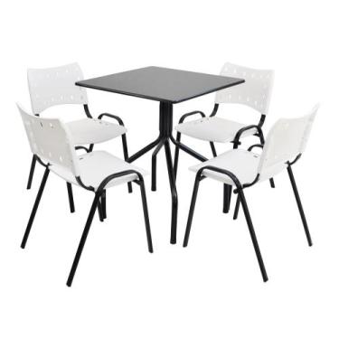 Imagem de Jogo de Mesa Moema 70x70 Preta Com 4 Cadeiras Empilhável Iso Branca - 
