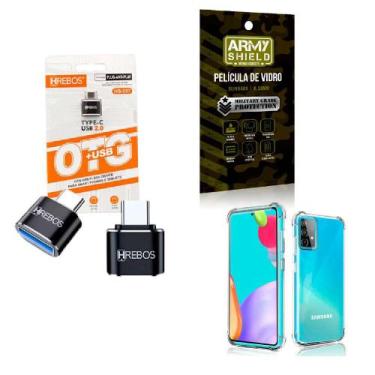 Imagem de Kit Adaptador USB para Tipo C + Capinha Samsung A52 + Película 3D - HR
