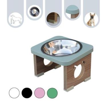 Imagem de Comedouro Cachorro Pet MDF Elevado Colors Verde - Inox - Maderacco