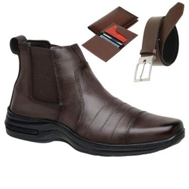 Imagem de Bota Coturno Masculino Solado de Borracha Costurado + Cinto e Carteira