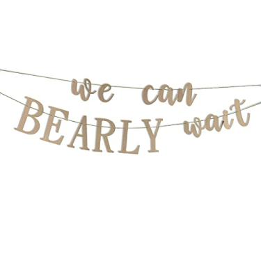 Imagem de We Can Bearly Wait Banner Teddy Bear Placa de chá de bebê, revelação de gênero, guirlanda de festa neutra adereços para fotos de decoração de berçário (Kraft)