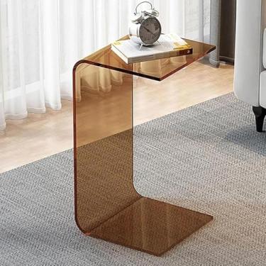 Imagem de Mesa lateral de canto retangular minimalista de luxo para sala de estar, mesa lateral de acrílico, pequena mesa lateral em forma de U adequada para quarto, sala de estar, como banco ou mesa de centro,